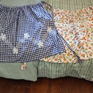 Vintage Blue Gingham and Floral Apron Set